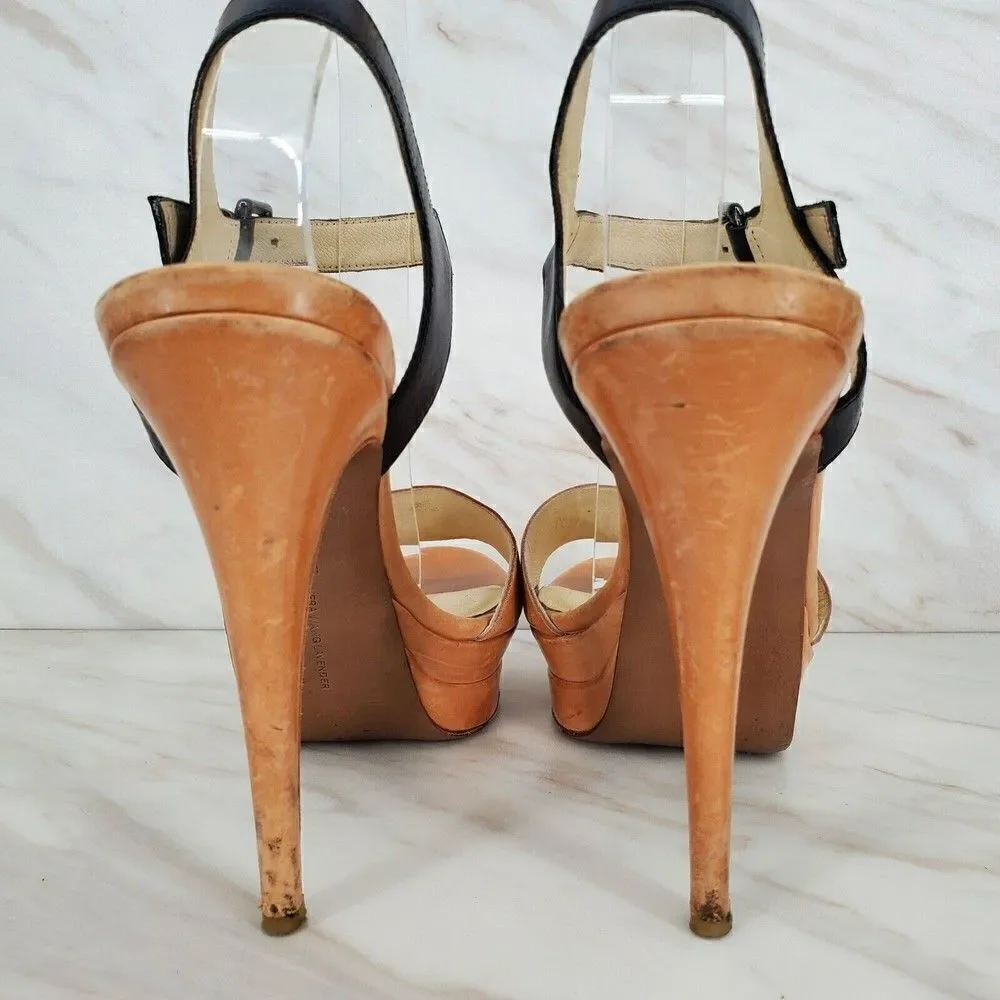 VERA WANG LAVENDER Nina Natural/Black Platform Heels Size 8‎